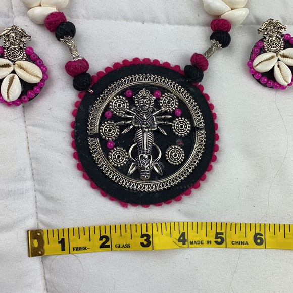 Goddess necklace & Earrings Durga Indian India Cowri Shells - Picture 5 of 7